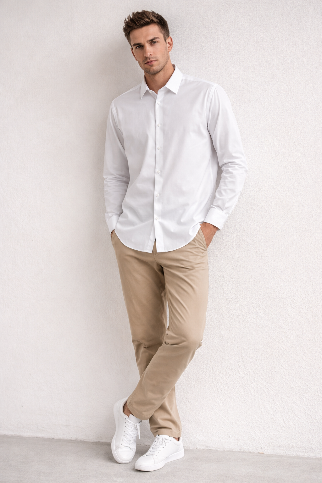 Camisa para Hombre Super Stretch Sin Costura Antiarrugas B61402 Blanco