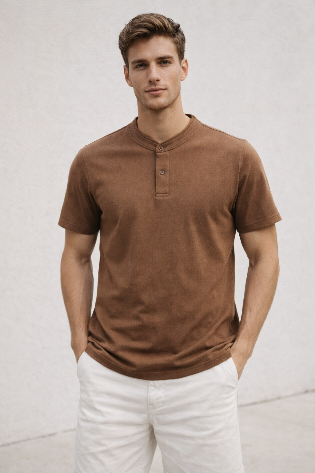 Playeras Polo Para Hombre Cuello Mao Spandex APMAO Cocoa