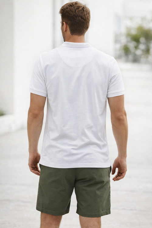 Playeras Polo Para Hombre Cuello Mao Spandex APMAO Blanco