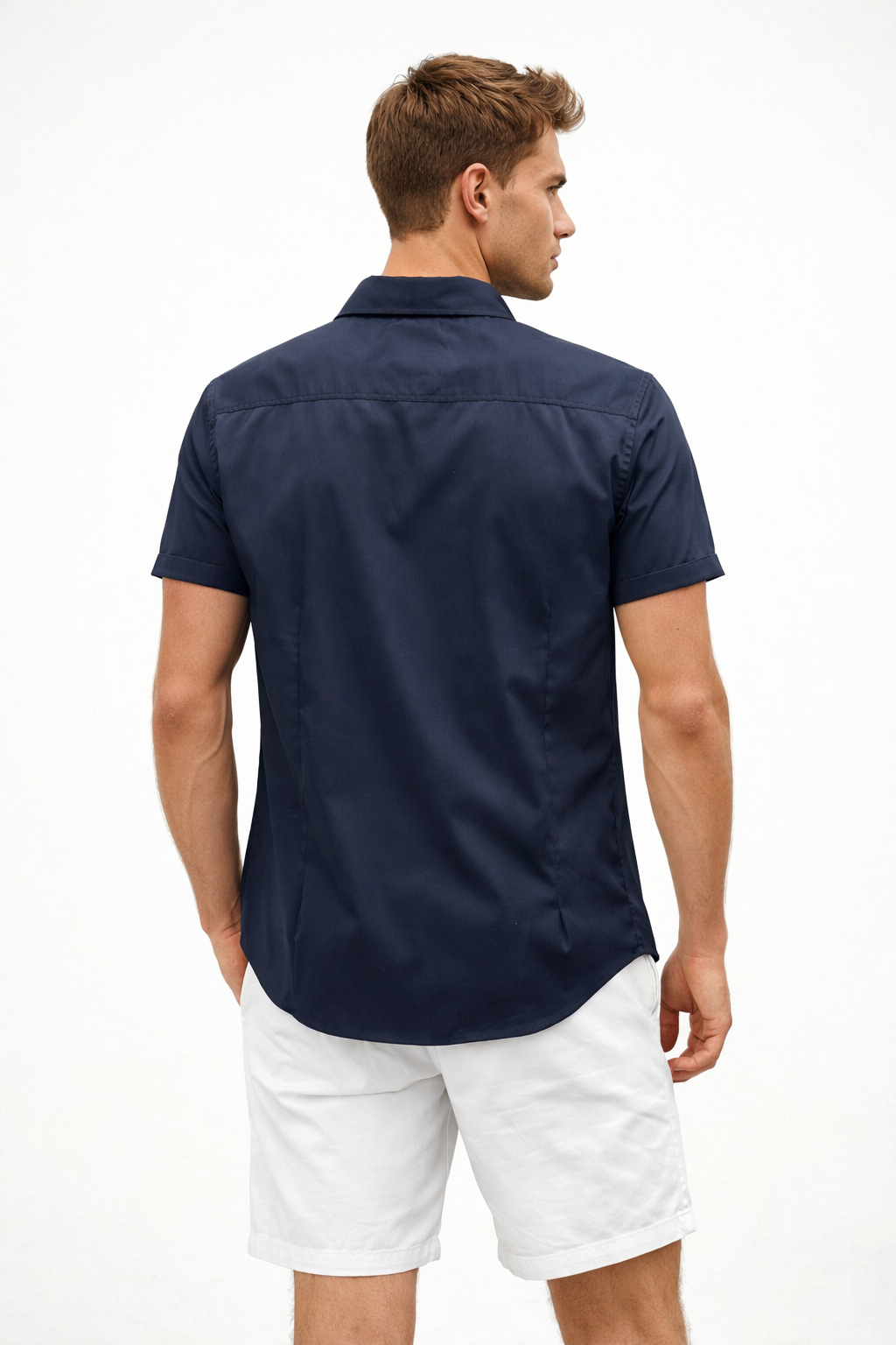 Camisas Para Hombre Manga Corta Spandex Bambú B61352 Marino – BOBOIS