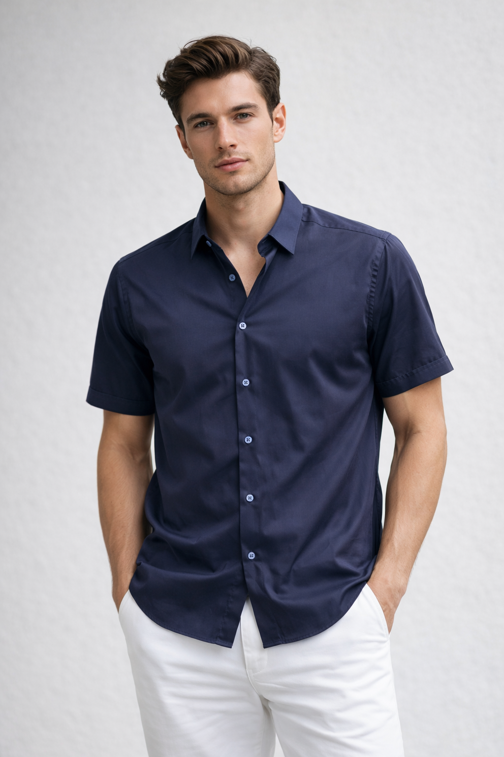 Camisas Para Hombre Manga Corta Spandex Bambú B61352 Marino – BOBOIS
