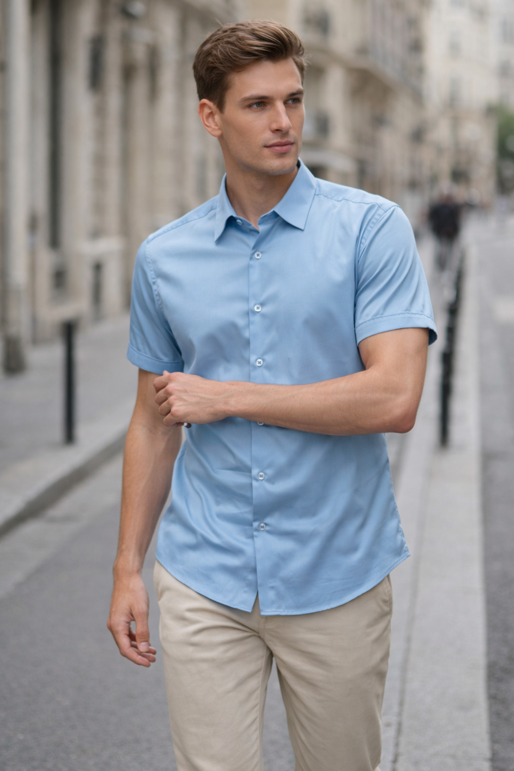 Camisas Para Hombre Manga Corta Spandex Bambú B61352 Azul – BOBOIS