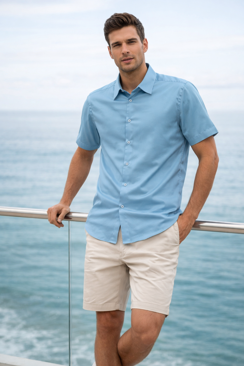 Camisas Para Hombre Manga Corta Spandex Bambú B61352 Azul – BOBOIS