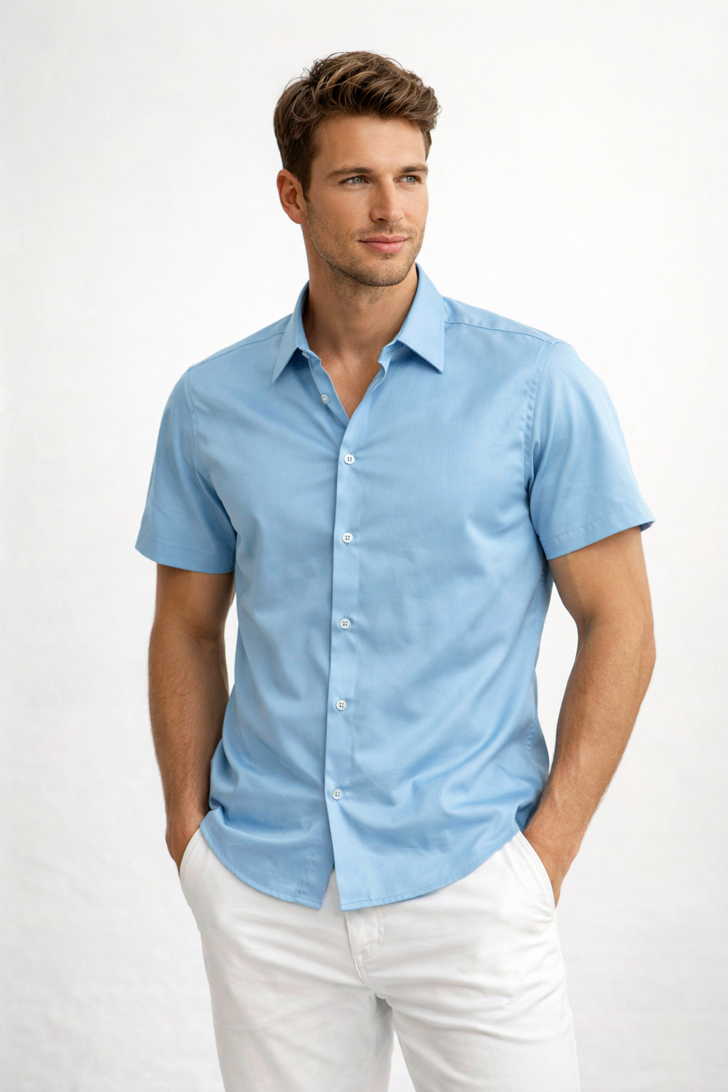 Camisas Para Hombre Manga Corta Spandex Bambú B61352 Azul – BOBOIS
