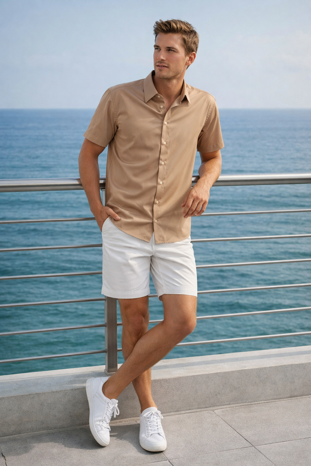 Camisas Para Hombre Manga Corta Spandex Bambú B61352 Kaki