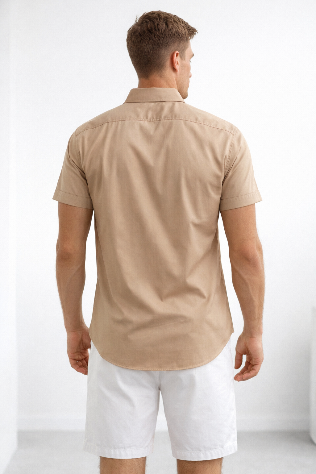 Camisas Para Hombre Manga Corta Spandex Bambú B61352 Kaki