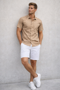 Camisas Para Hombre Manga Corta Spandex Bambú B61352 Kaki