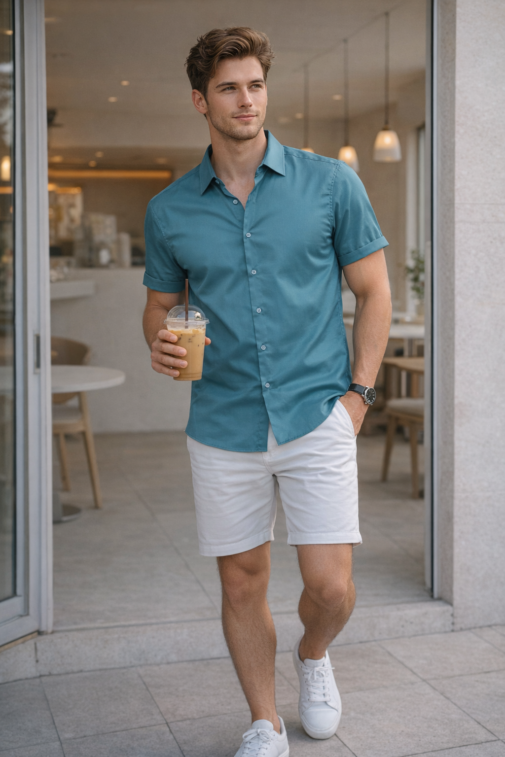 Camisas Para Hombre Manga Corta Spandex Bambú B61352 Verde – BOBOIS