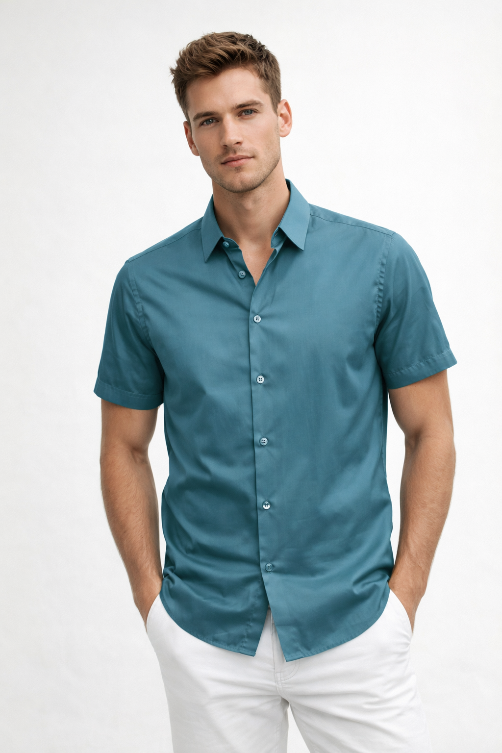 Camisas Para Hombre Manga Corta Spandex Bambú B61352 Verde – BOBOIS
