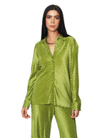 Blusas Para Mujer Camisera Corrugada De Manga Larga N41100 Verde