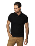 Playeras Polo Para Hombre De Manga Corta Lisa Basica Con Logo Bordado Slim Fit APOLOB Negro