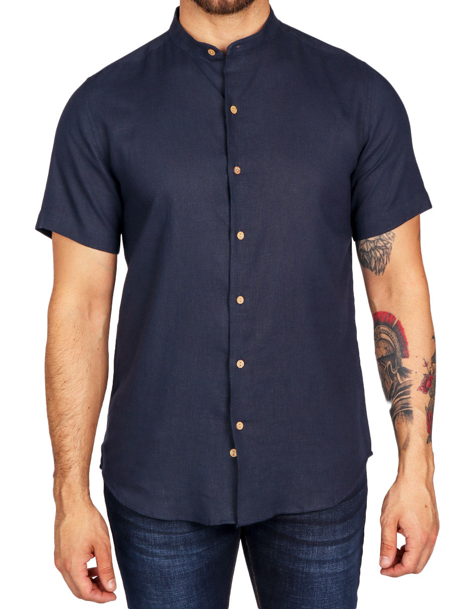 Camisas Para Hombre Lino Cuello Mao B51373 Marino