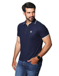 Playeras Polo Para Hombre De Manga Corta Con Detalle En Cuello Y Mangas Con Logo Bordado Y Cierre A41411 Marino