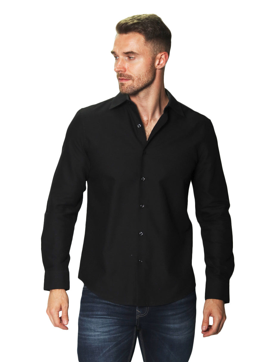 Camisas Para Hombre Manga Larga Mate Textura B45301 Negro