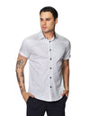 Camisas Para Hombre Bobois Moda Casuales De Manga Corta Cuello Italiano Con Estampado De Puntos Slim Fit B41384 Blanco