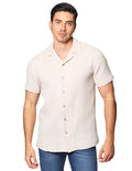 Camisas Para Hombre Bobois Moda Casuales Corrugada De Manga Corta De Cuello Abierto Relaxed Fit B41377 Arena