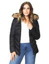 Chamarras Para Mujer Bobois Moda Casuales Con Peluche En Gorro De Nylon Abollonada De Invierno De Manga Larga Con Bolsas Q33200 Negro