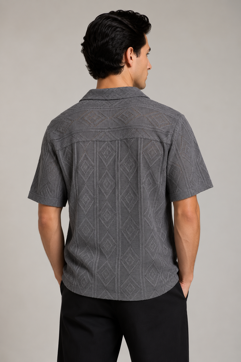 Camisas Para Hombre Tejida con Diseño de Rombos B65455 Gris