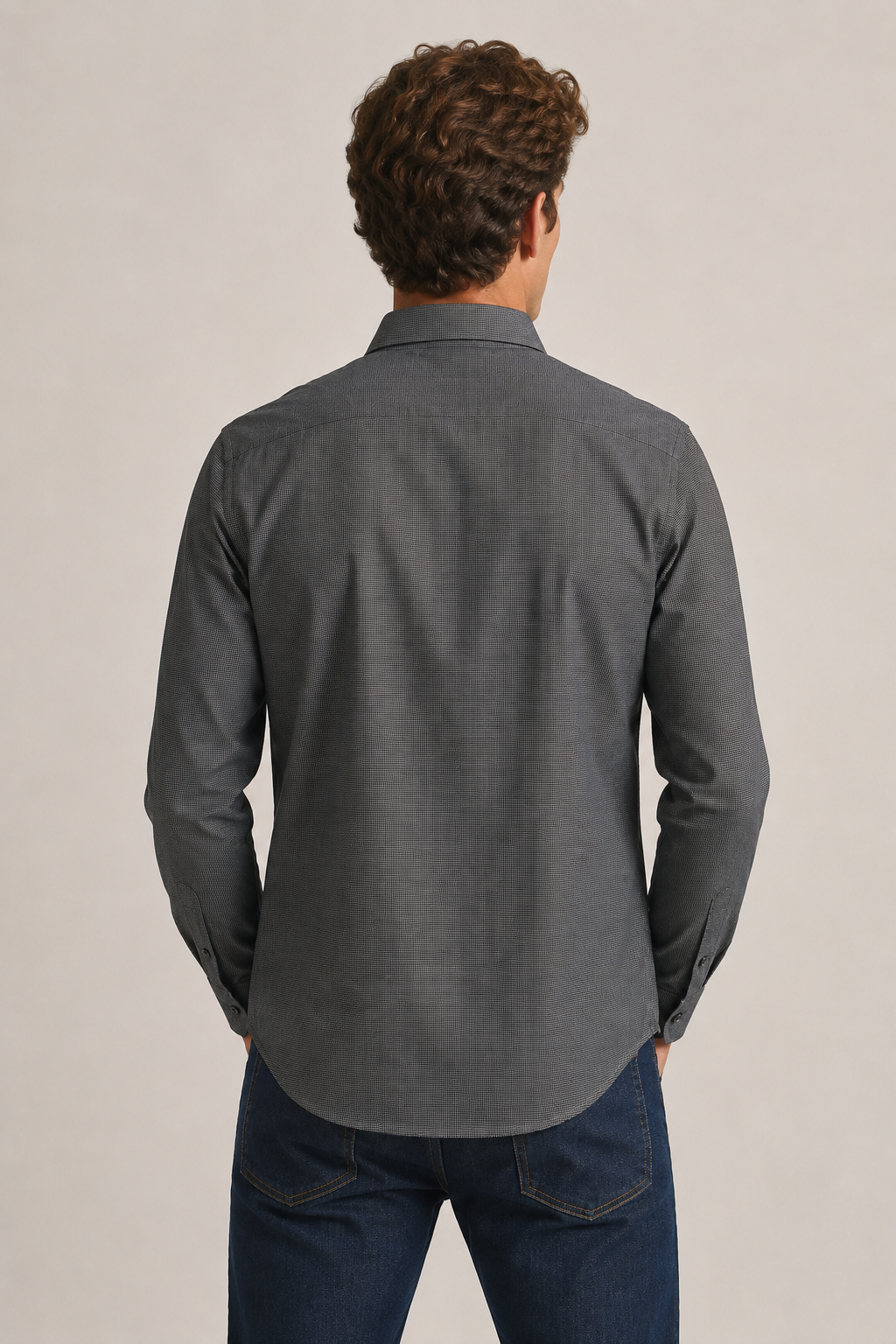 Camisas Para Hombre Manga Larga Cuadros B45307 Gris
