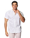 Camisas Para Hombre Bobois Moda Casuales Jackard Rayas Horizontales De Manga Corta Cuello Italiano Regular Fit B41380 Blanco