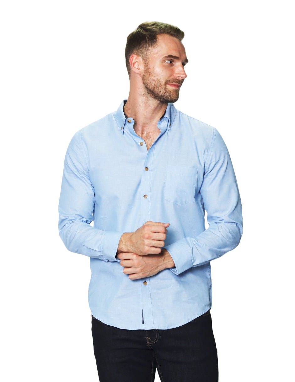 Camisas Para Hombre Manga Larga Lisa B45101 Cielo