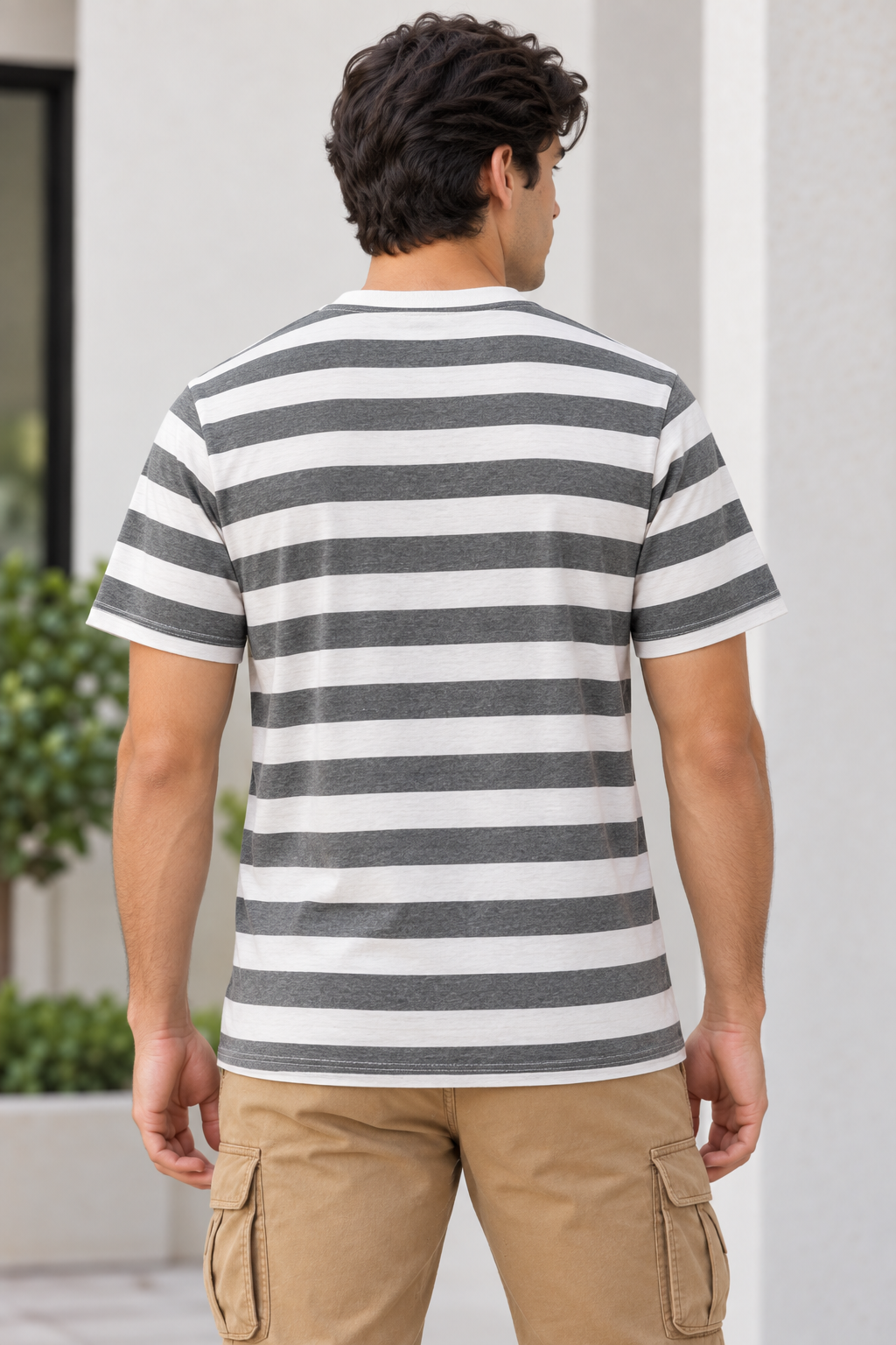 Playeras Para Hombre De Manga Corta Con Estampado De Rayas A41112 Gris