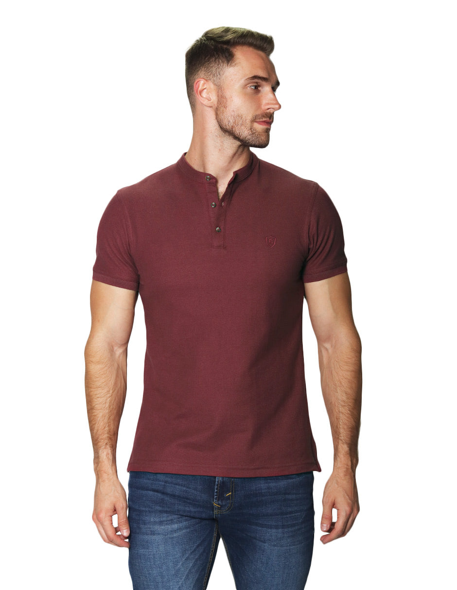 Playeras Polo Para Hombre Cuello Mao Bordado APCMAB Burdeos