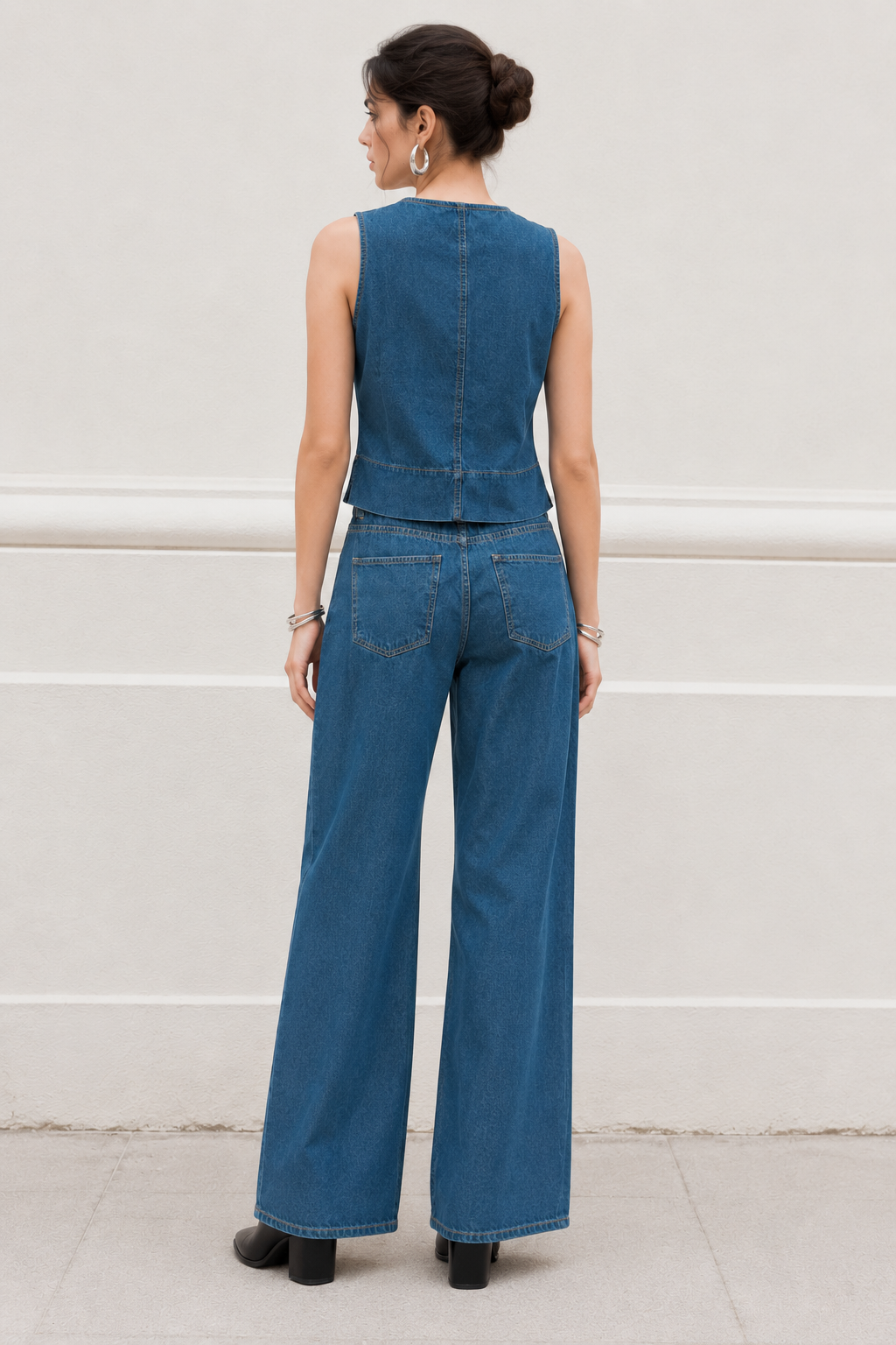 Jeans Para Mujer Mezclilla Flowy Wide Leg Con Cintura Elástica  V63102 Unico