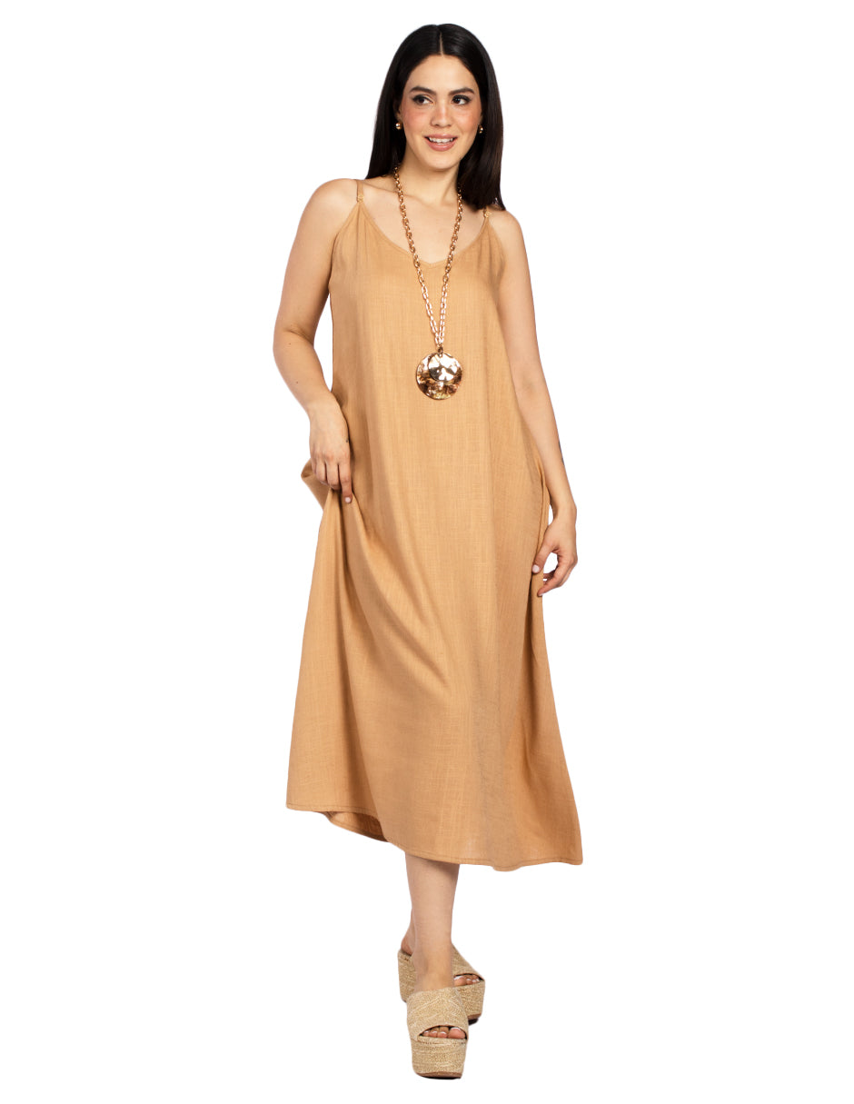 Vestidos Para Mujer Largo Amplio De Tirantes S51120 Camel