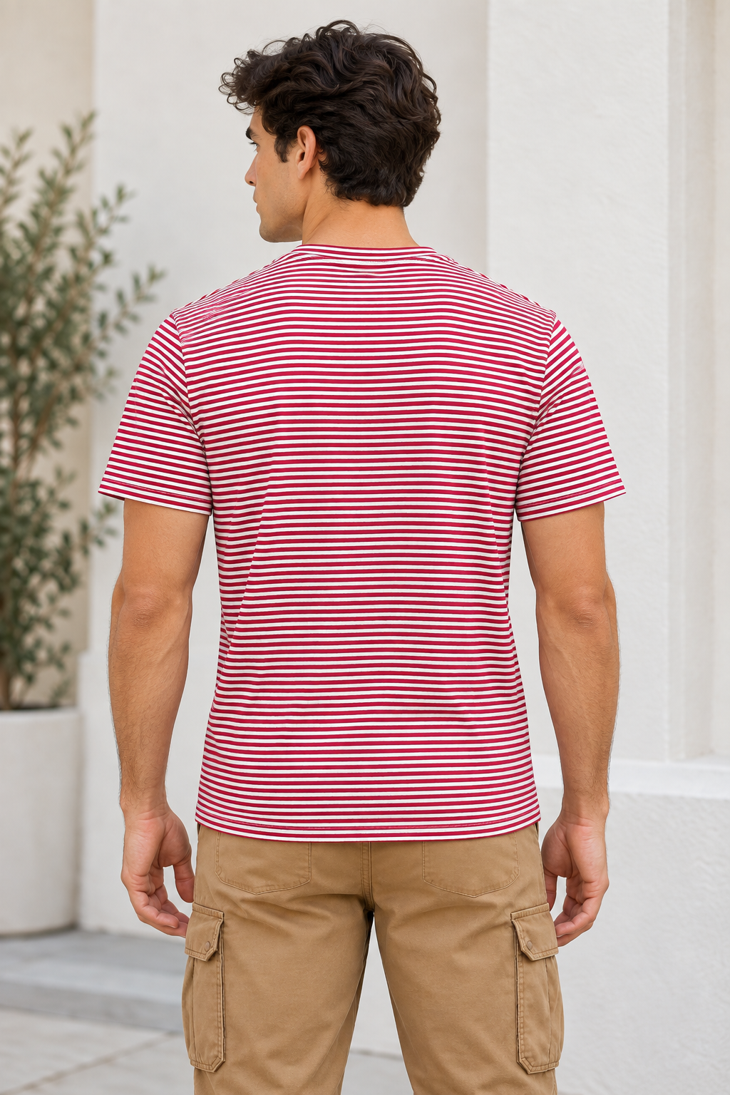 Playeras Para Hombre De Manga Corta Con Estampado De Micro Rayas A41111 Fiusha