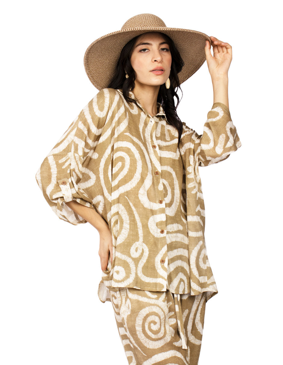 Blusas Para Mujer Camisera Etnica N51135 Arena