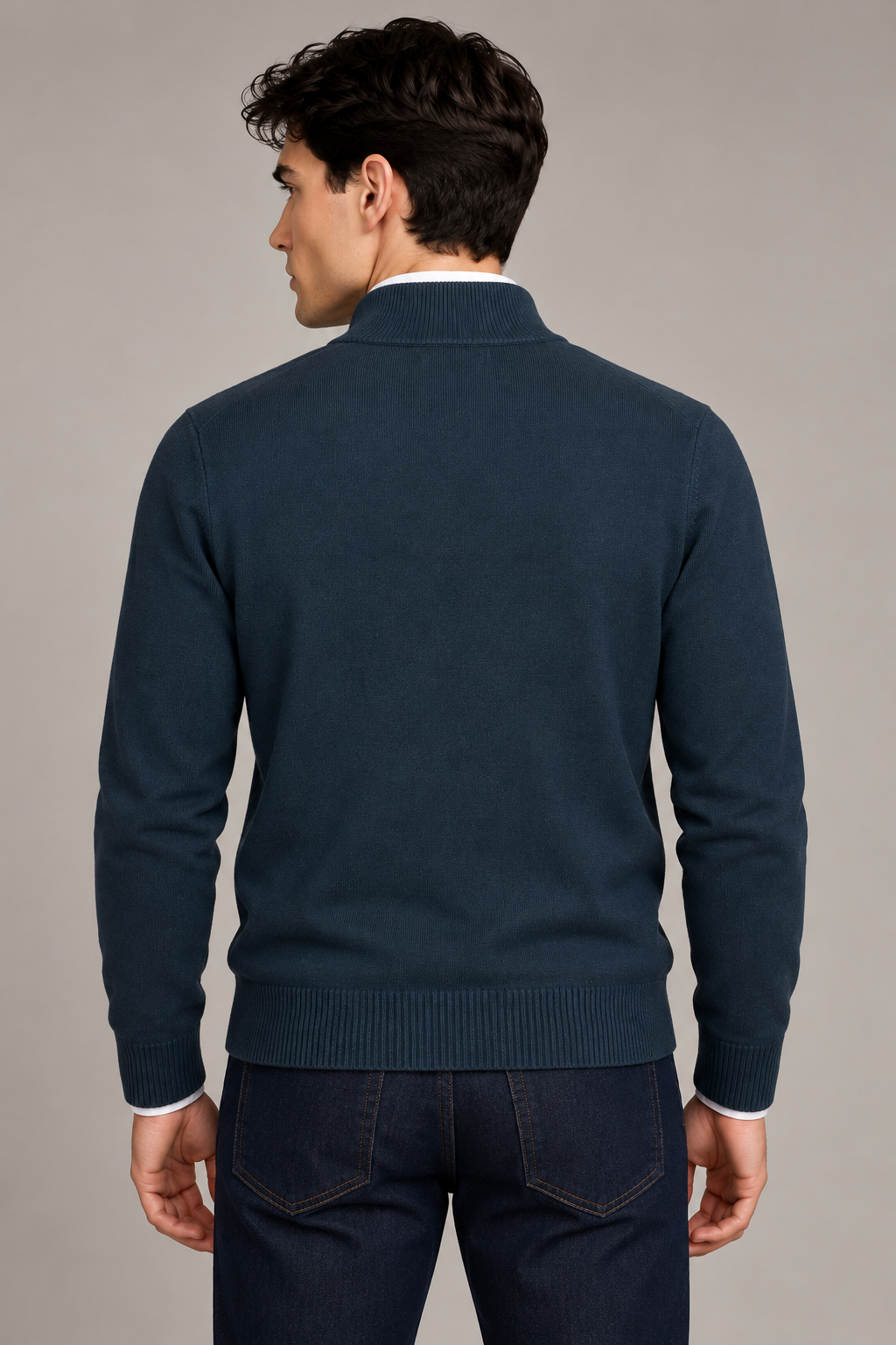 Suéteres Para Hombre Cuello Alto y Cremallera De Punto Fino E65302 Marino