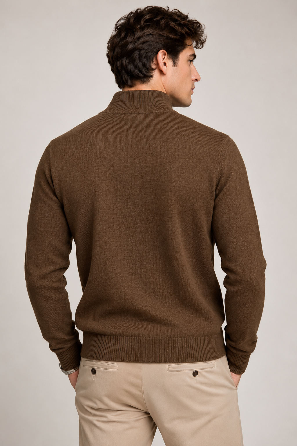 Suéteres Para Hombre Básico Con Cierre De Punto Fino E65304 Chocolate