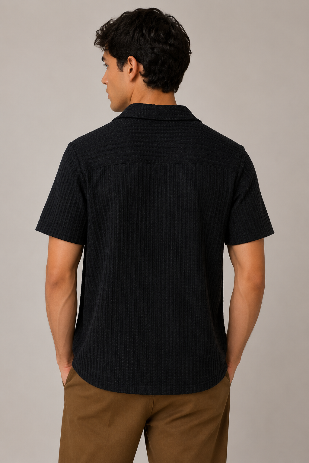 Camisas Para Hombre Manga Corta Crochet Tejida B65454 Negro