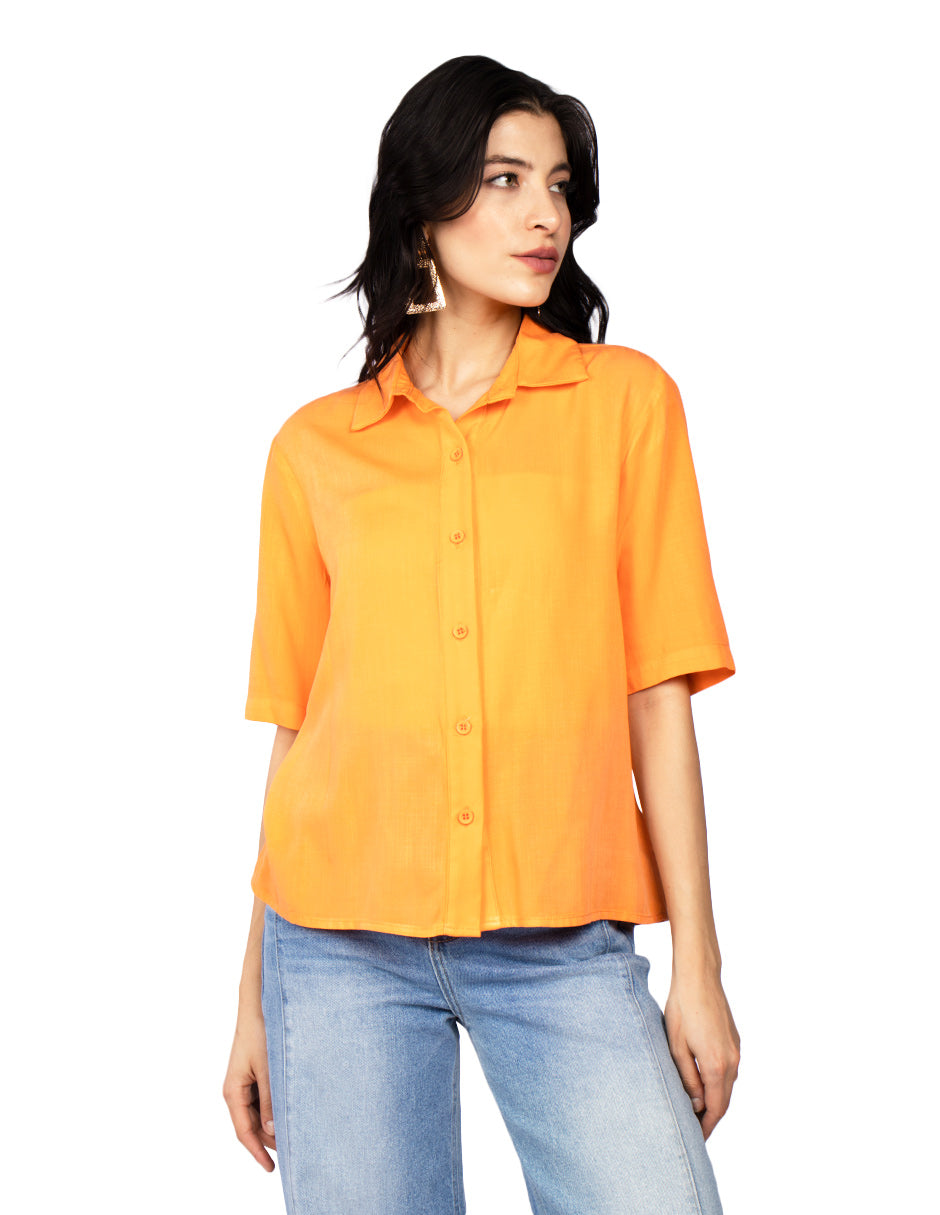 Blusas Para Mujer Camisera Fluida N51106 Naranja