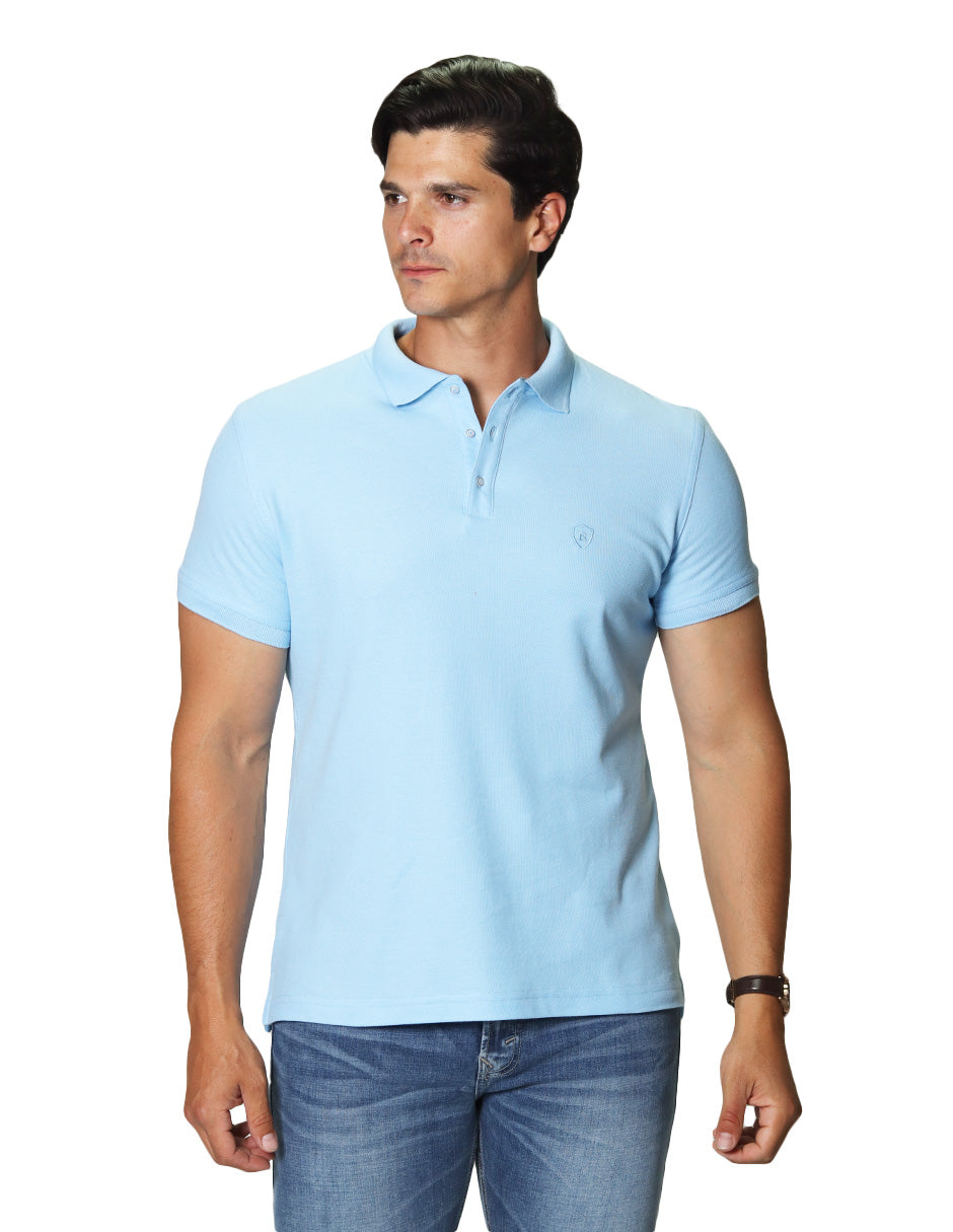 Playeras Polo Para Hombre De Manga Corta Lisa Basica Con Logo Bordado Slim Fit APOLOB Cielo