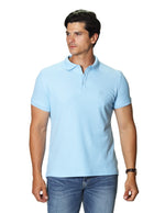 Playeras Polo Para Hombre De Manga Corta Lisa Basica Con Logo Bordado Slim Fit APOLOB Cielo