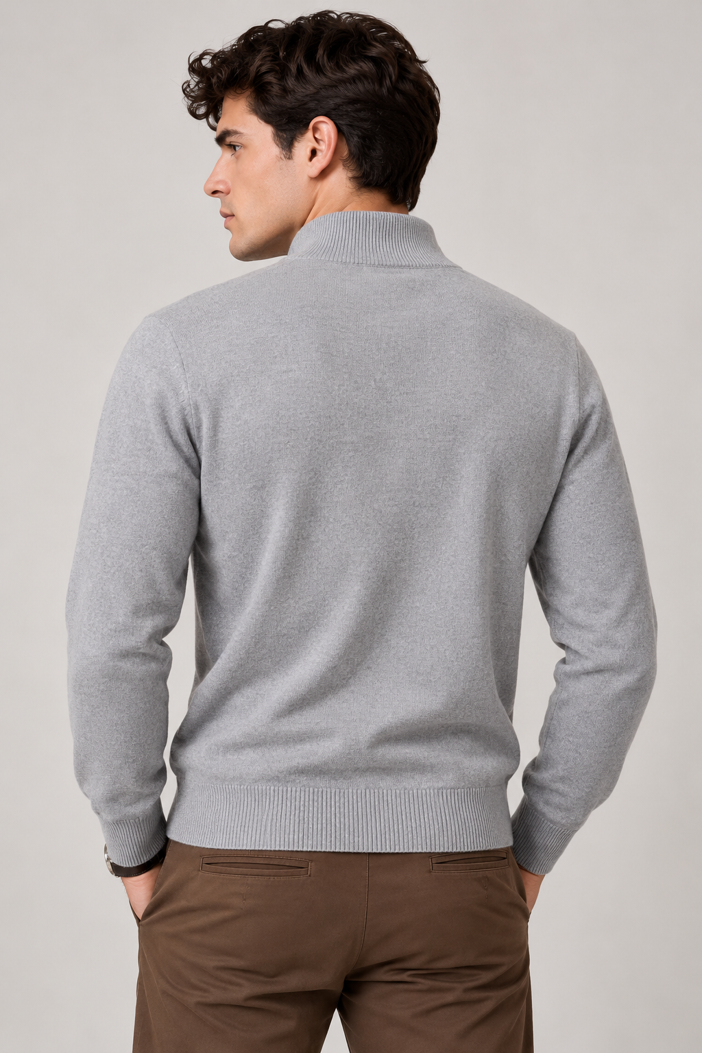 Suéteres Para Hombre Básico Con Cierre De Punto Fino E65304 Gris