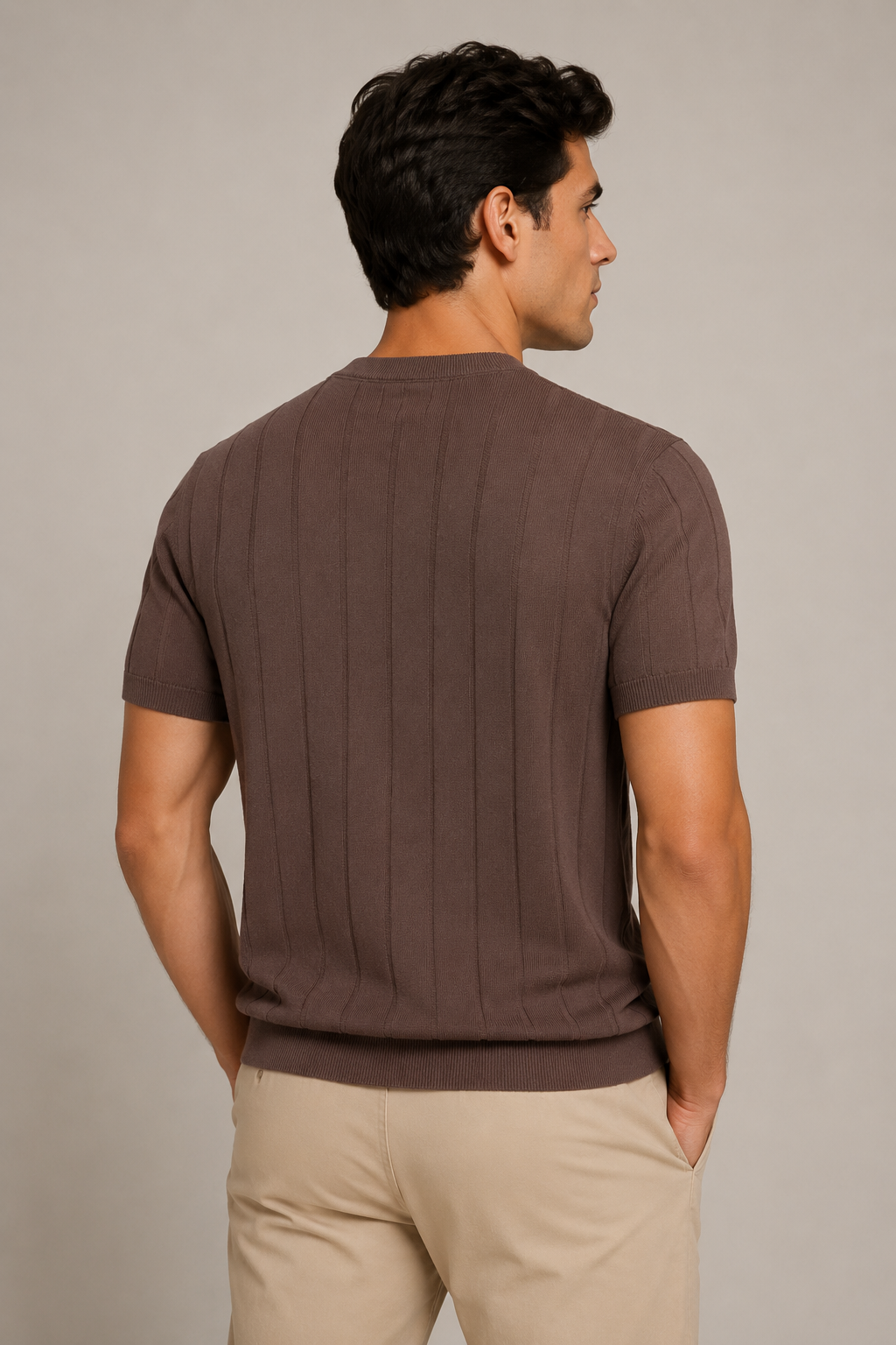 Playeras Para Hombre de Punto Tejida Acanalada A61452 Chocolate