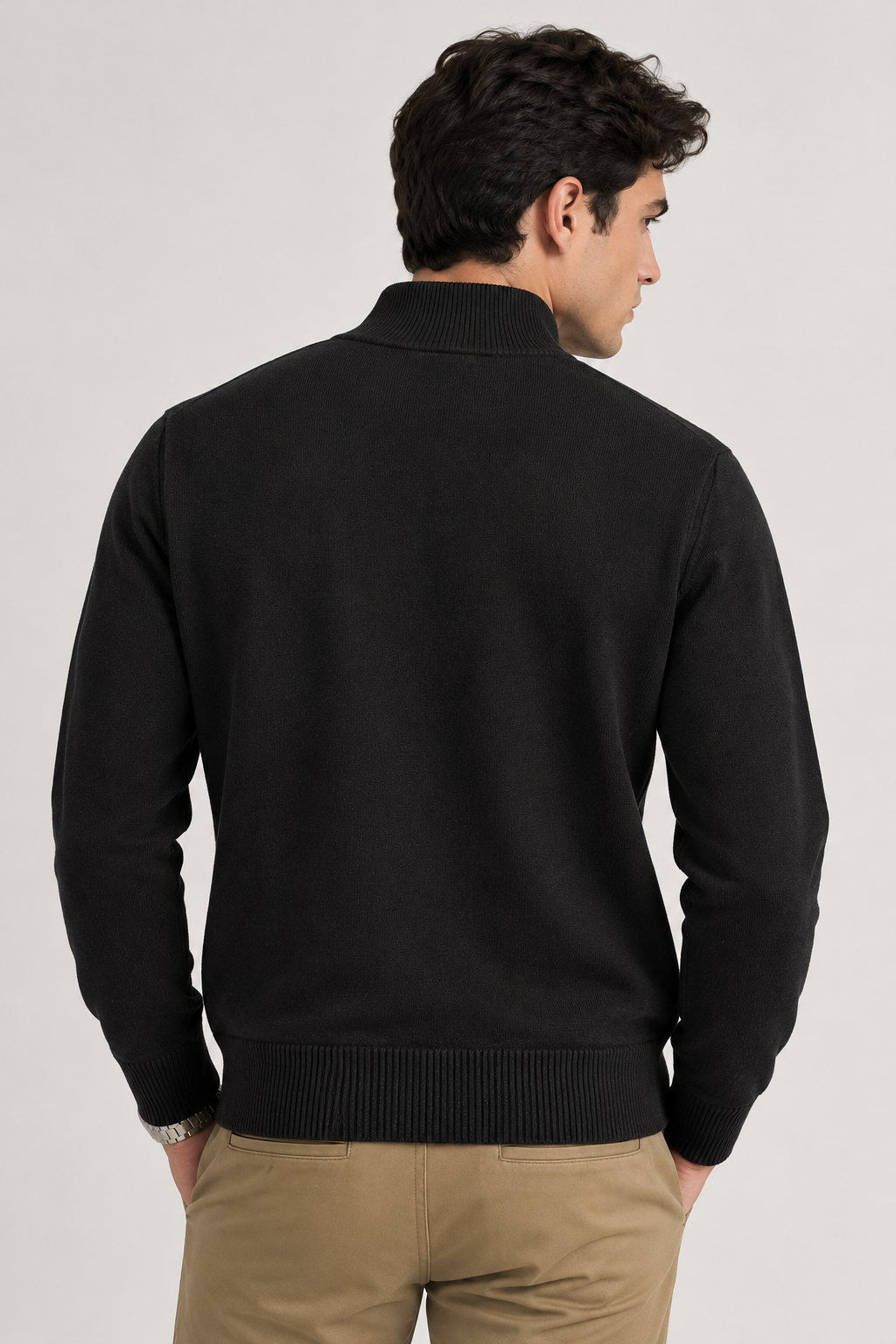 Suéteres Para Hombre Básico Con Cierre De Punto Fino E65304 Negro