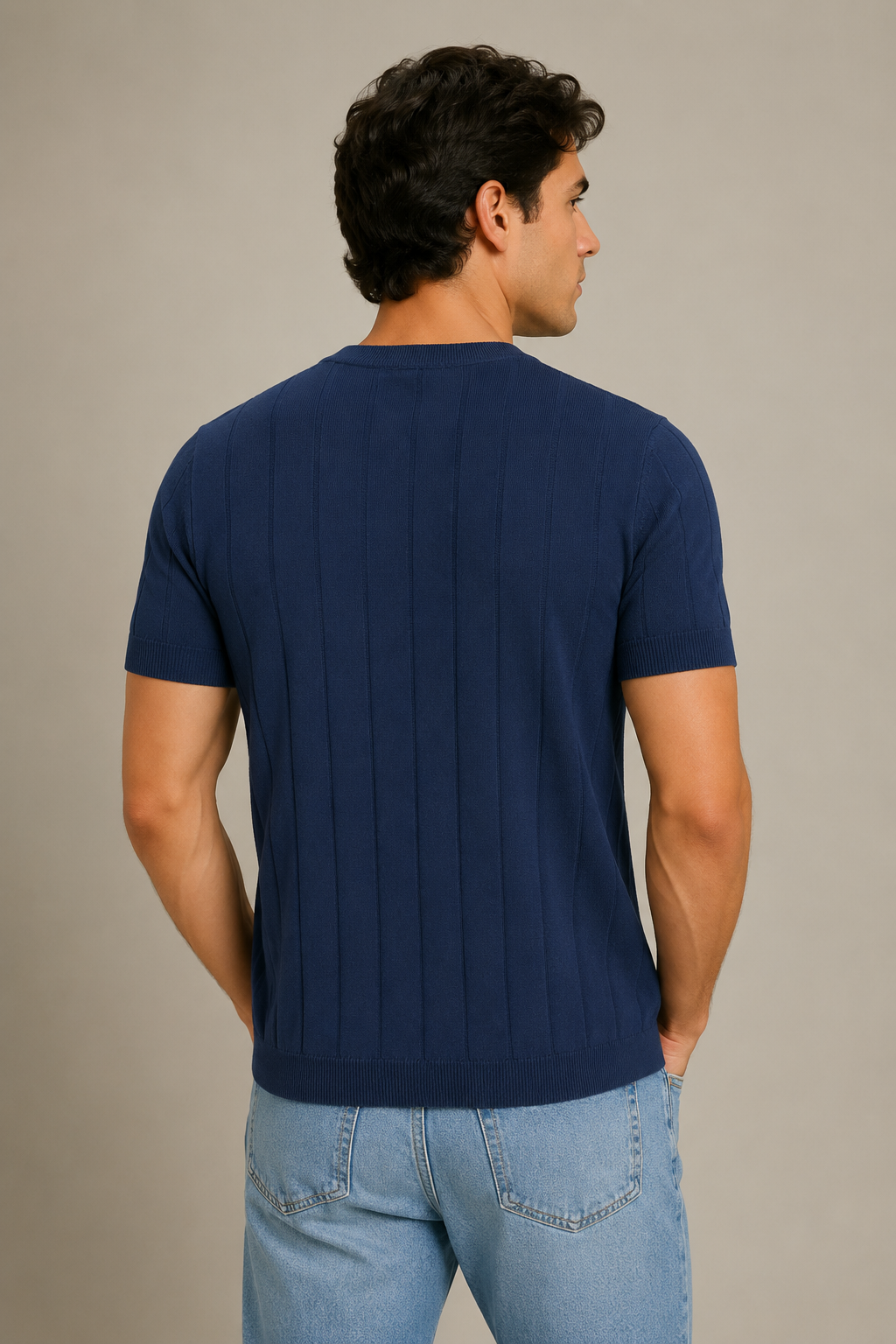 Playeras Para Hombre de Punto Tejida Acanalada A61452 Marino