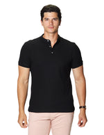 Playeras Polo Para Hombre Lisa De Manga Corta Cuello Mao APCMAO Negro