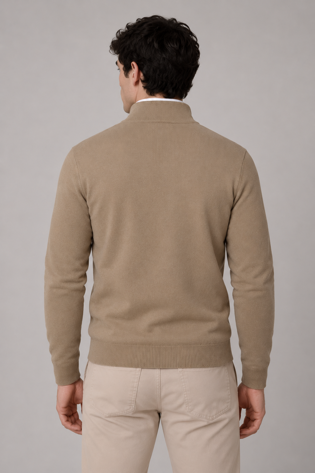 Suéteres Para Hombre Cuello Alto y Cremallera De Punto Fino E65302 Moca