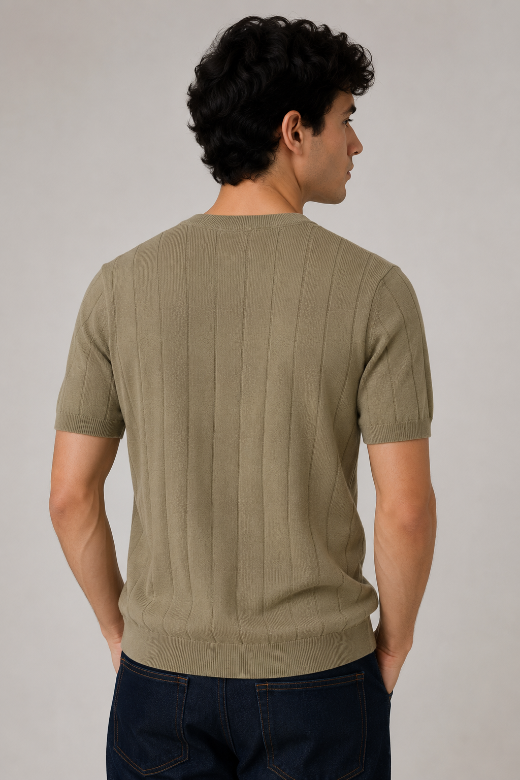 Playeras Para Hombre de Punto Tejida Acanalada A61452 Olivo