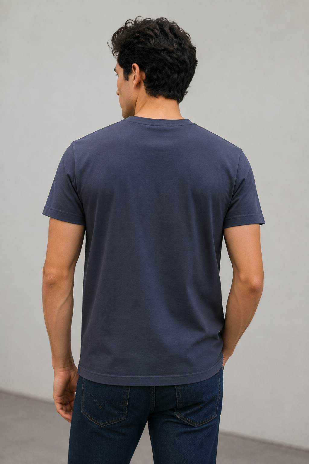 Playeras Para Hombre Básica De Cuello Redondo De Algodón A65401 Marino