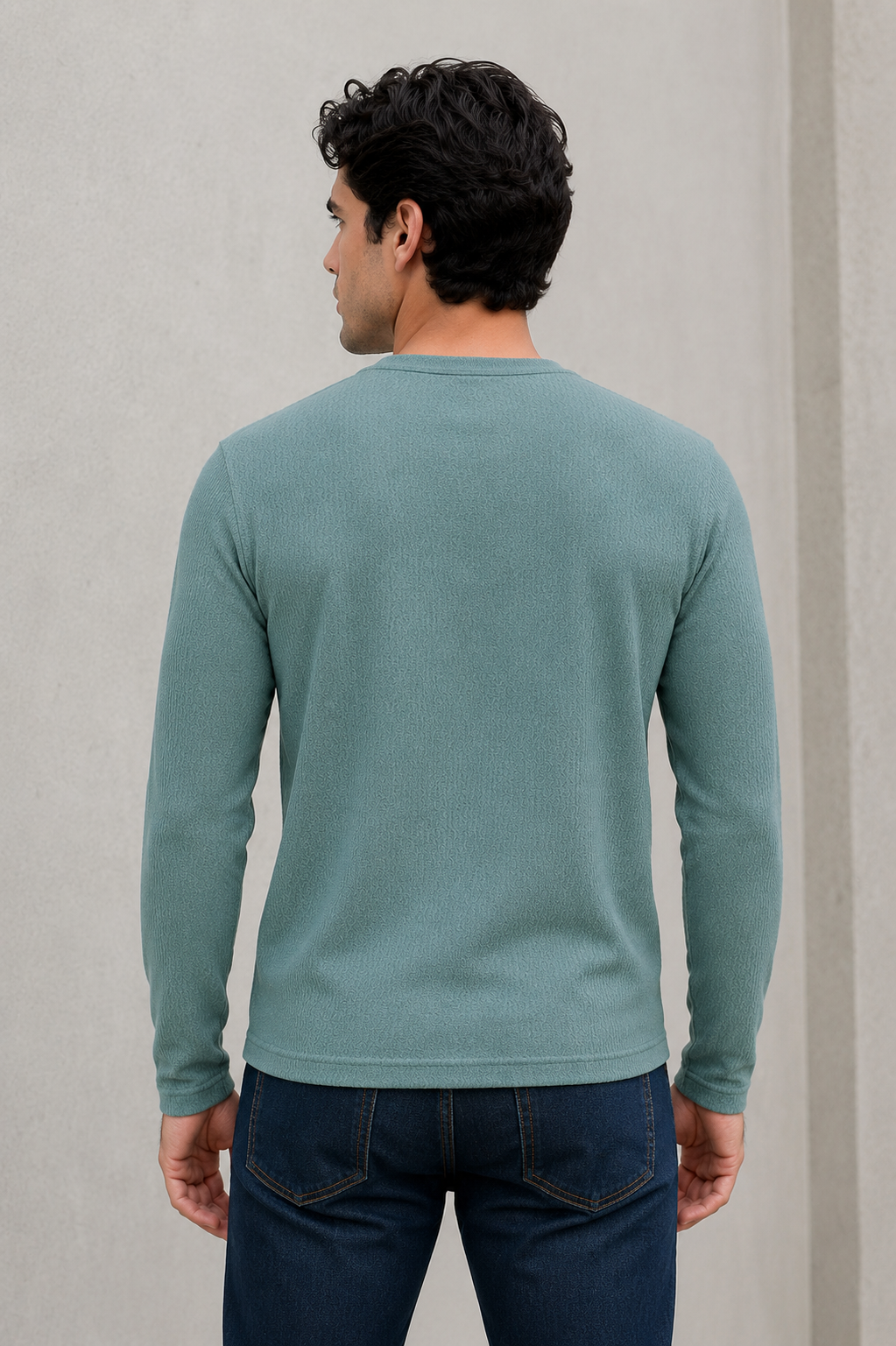 Playeras Para Hombre De Tejido Acanalado Con Manga Larga A65313 Verde