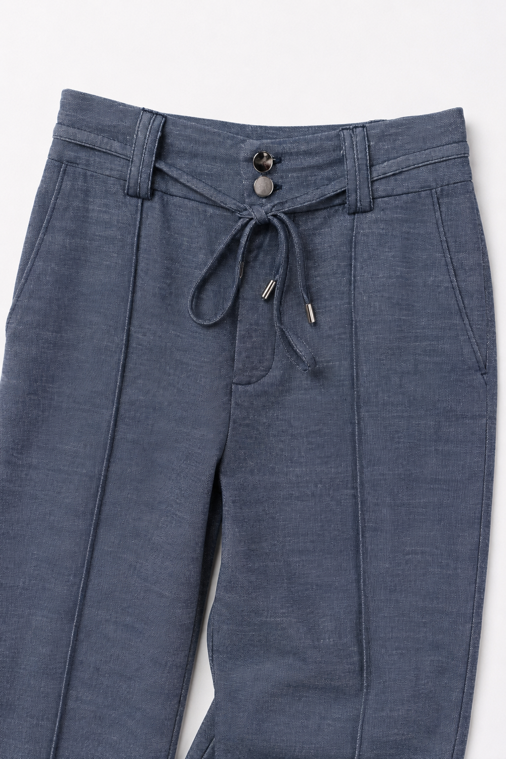 Pantalones Para Mujer De Pierna Recta Con Pespunte Cintura Ajustable W63116 Denim