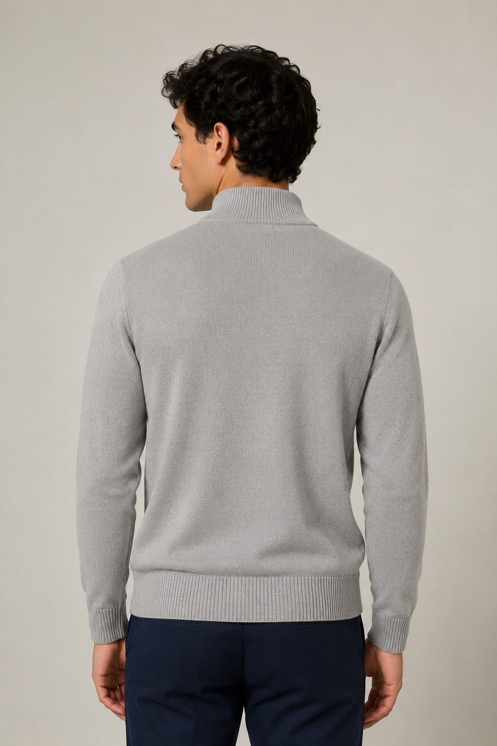 Suéteres Para Hombre Cuello Alto y Cremallera De Punto Fino E65302 Gris