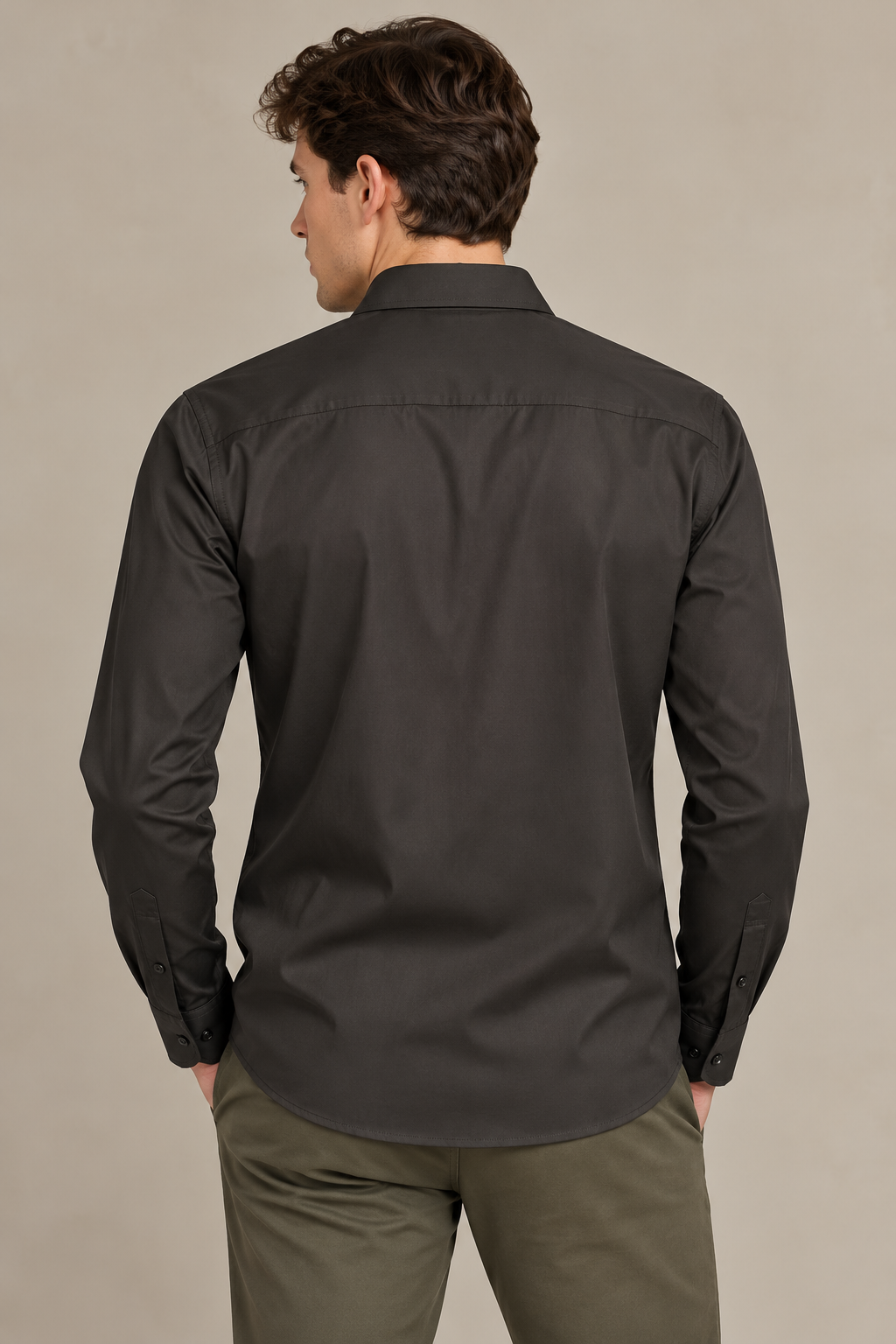 Camisas para Hombre Manga Larga Casual Formal de Tejido Suave B65411 Negro