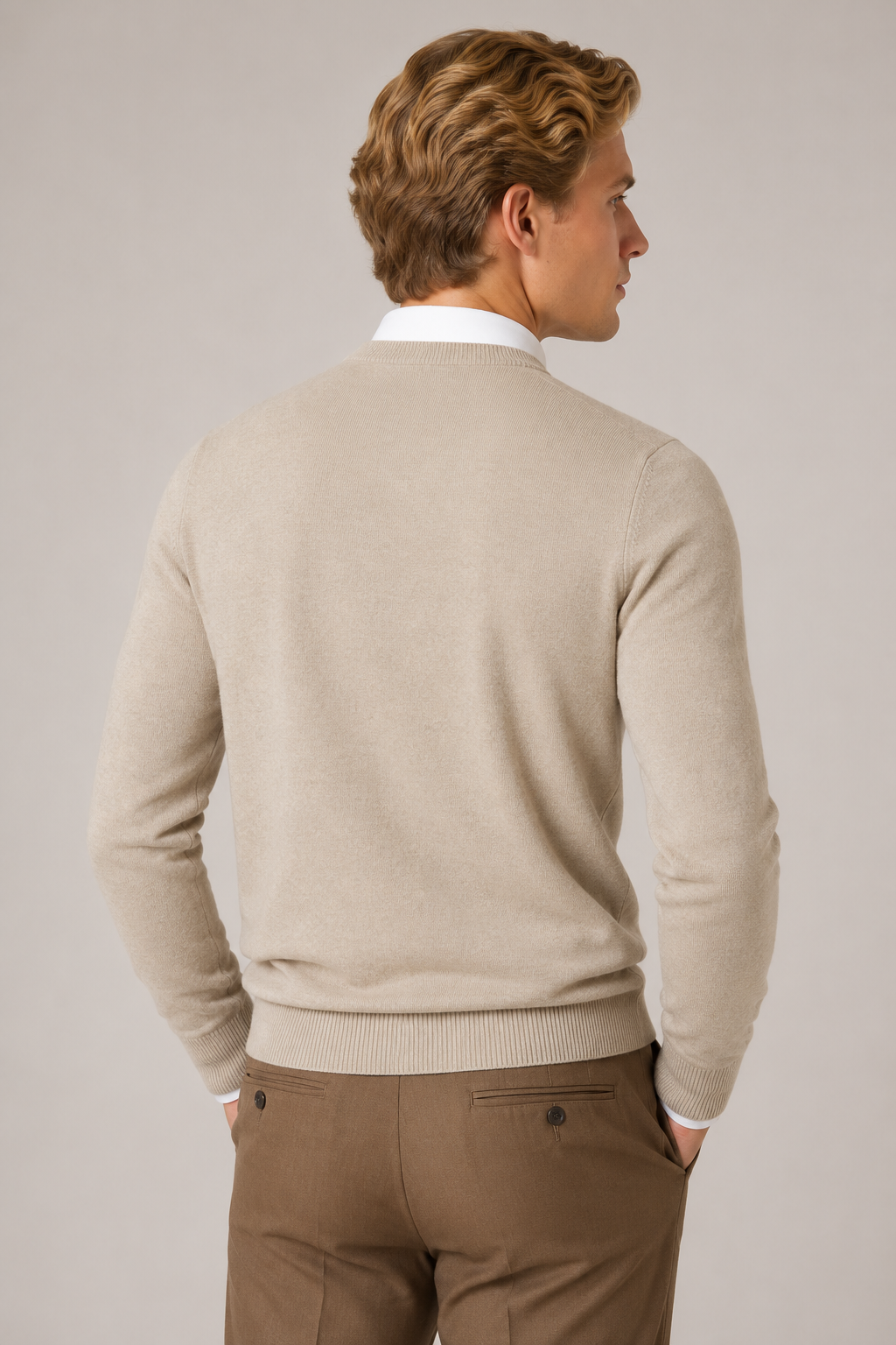 Suéteres Para Hombre Básico de Punto Fino E65301 Beige